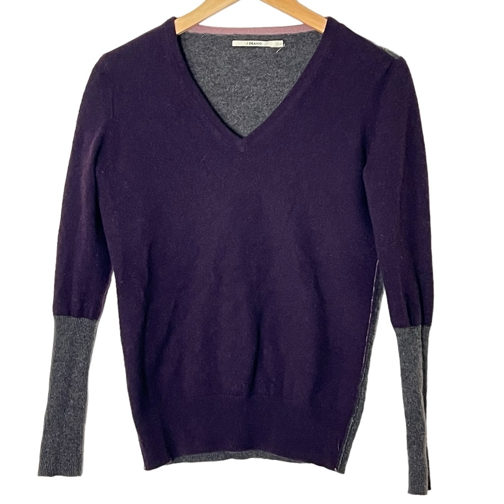 J Brand | Purple/brown cashmere v-neck pullover sweater size extra small